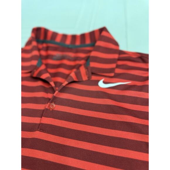 Nike Shirt Mens Large Red Striped Short Sleeve Dri-Fit Polo Golf - Picture 2 of 4